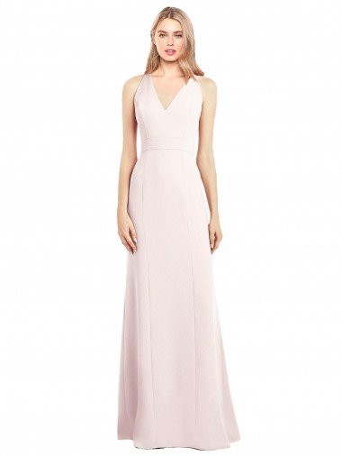 Sydney V-Neck Keyhole Back Crepe Trumpet Bridesmaid Dress / Prom Dress