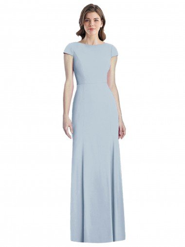 Sydney Bateau Neck Cap Sleeves Open Back Trumpet Bridesmaid Dress / Prom Dress