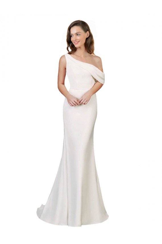 Sydney One Shoulder Formal Crepe Bridesmaid Dress / Prom Dress with Draped Off the Shoulder Strap