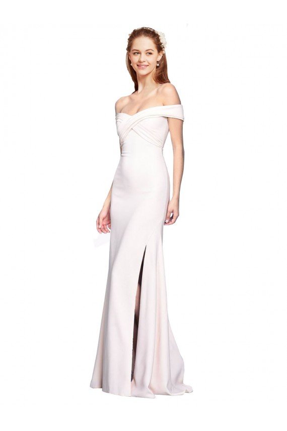 Sydney Criss Cross Off the Shoulder Formal Crepe Bridesmaid Dress / Prom Dress with Side Slit