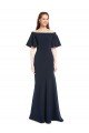 Sydney Off the Shoulder Formal Crepe Bridesmaid Dress / Prom Dress with Short Ruffle Sleeves.
