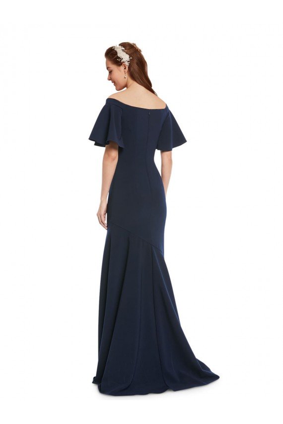 Sydney Off the Shoulder Formal Crepe Bridesmaid Dress / Prom Dress with Short Ruffle Sleeves.
