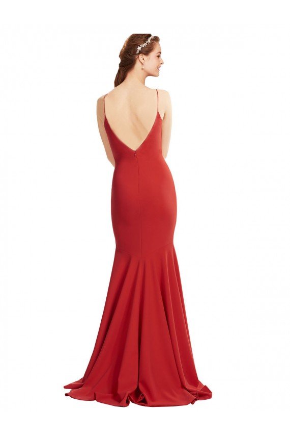 Sydney Mermaid Plunging V-Neck Formal Crepe Bridesmaid Dress / Prom Dress with Wide Open Back