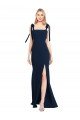Sydney Flat Tie Shoulder Crepe Trumpet Bridesmaid Dress / Prom Dress with Front Slit