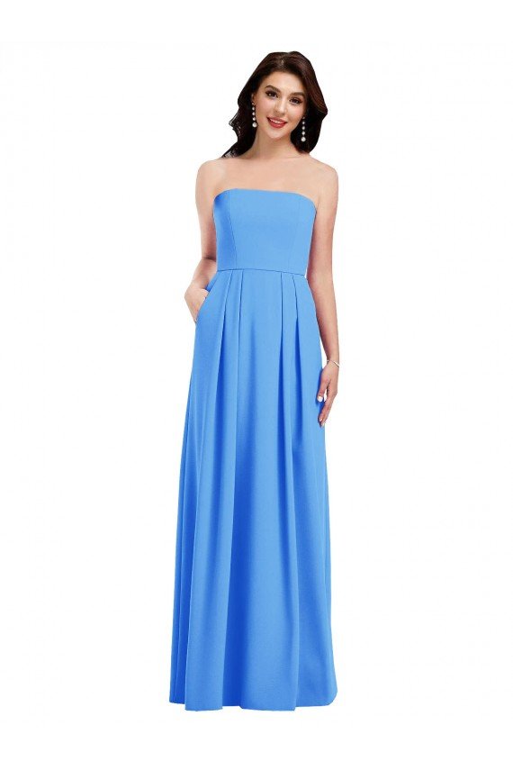 Sydney Strapless Pleated Skirt Crepe Bridesmaid Dress / Prom Dress with Pockets