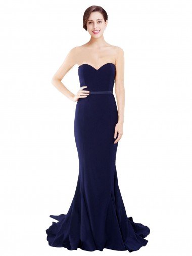 Sydney Strapless Sweetheart Neckline Crepe Bridesmaid Dress / Prom Dress with Satin Waistband