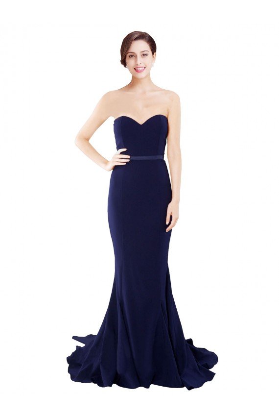 Sydney Strapless Sweetheart Neckline Crepe Bridesmaid Dress / Prom Dress with Satin Waistband