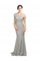 Sydney Long Sweep Train Sweetheart Formal Crepe Bridesmaid Dress / Prom Dress with Tulle One Shoulder