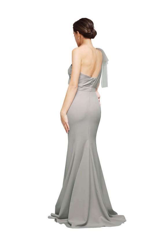 Sydney Long Sweep Train Sweetheart Formal Crepe Bridesmaid Dress / Prom Dress with Tulle One Shoulder