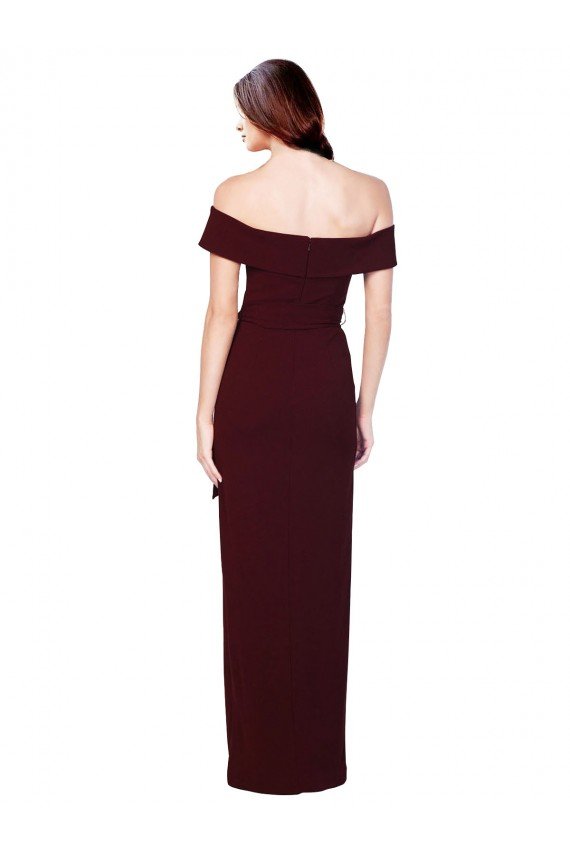 Sydney Off the Shoulder Long Formal Crepe Bridesmaid Dress / Prom Dress with Waist Tie
