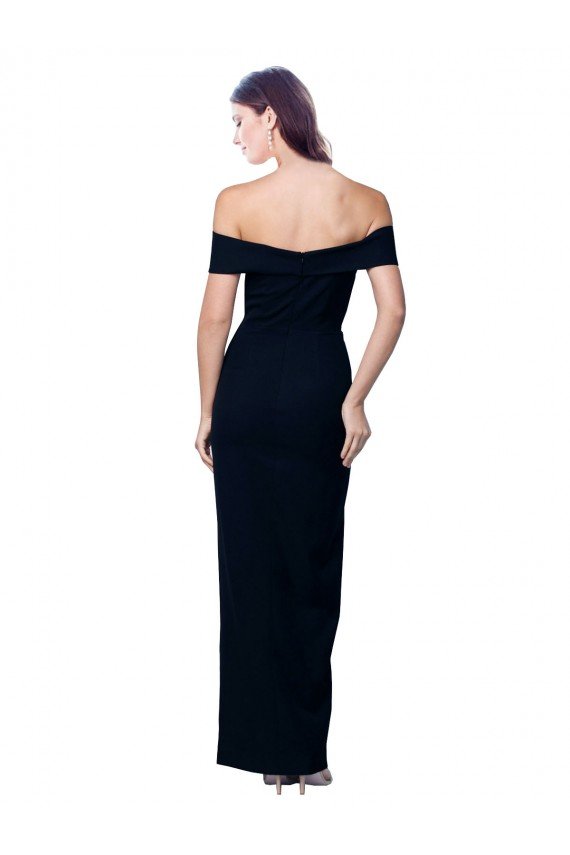 Sydney Off the Shoulder Long Full Length Formal Crepe Bridesmaid Dress / Prom Dress with Side Split