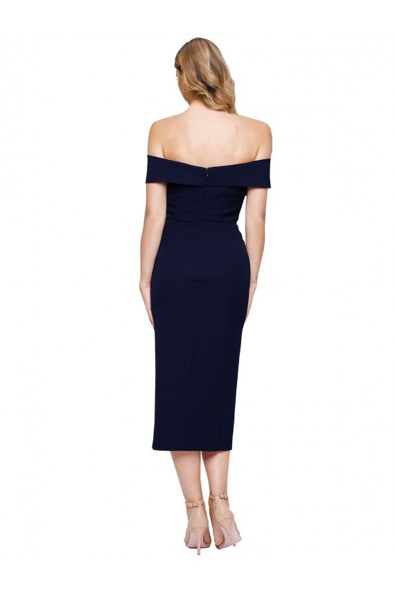 Sydney Midi Length Short Formal Crepe Bridesmaid Dress / Cocktail Prom Dress with Side Split