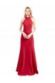 Sydney Sleek Fit and Flare High Neck Halter Stretch Formal Crepe Bridesmaid Dress / Prom Dress with Open Back
