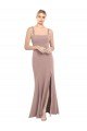 Sydney Square Neck Fit and Flare Long Stretch Crepe Bridesmaid Dress / Prom Dress with Side Slit