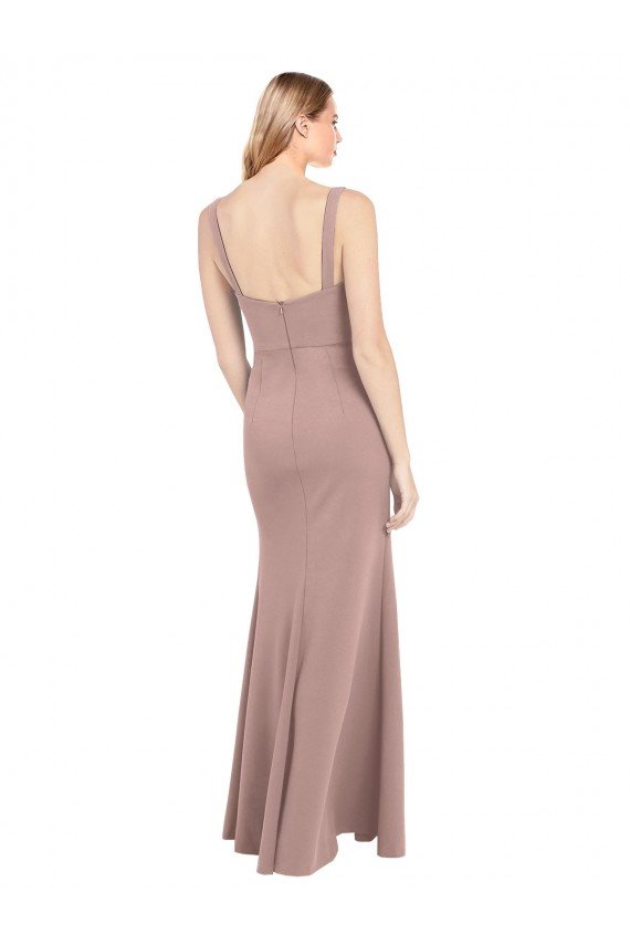 Sydney Square Neck Fit and Flare Long Stretch Crepe Bridesmaid Dress / Prom Dress with Side Slit