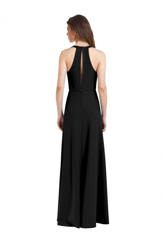 Sydney Sleek Halter V-Neck Long A-Line Stretch Formal Crepe Bridesmaid Dress / Prom Dress with Front Slit