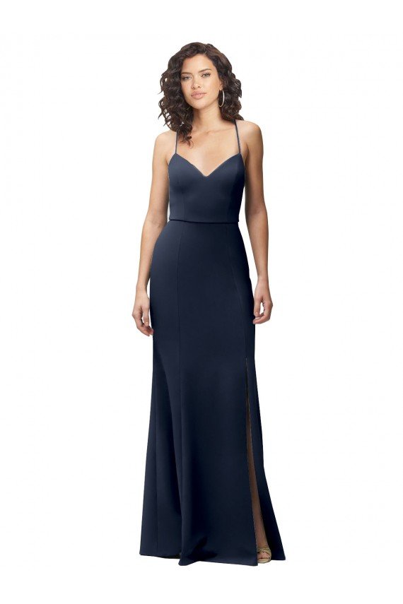 Sydney Sweetheart Fit and Flare Stretch Formal Crepe Bridesmaid Dress / Prom Dress with Side Slit and Strappy Back