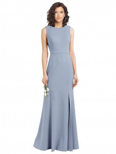 Sydney Boat Neckline and Sleek Fit and Flare Crepe Bridesmaid Dress with Keyhole Back