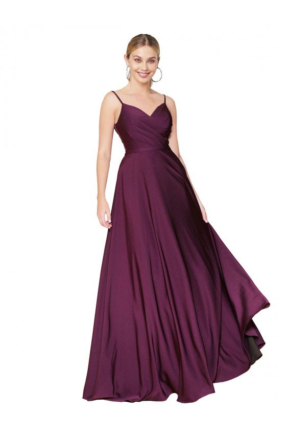 Sydney High Neck Spaghetti Straps Long V-Back Formal Crepe Bridesmaid Dress / Prom Dress