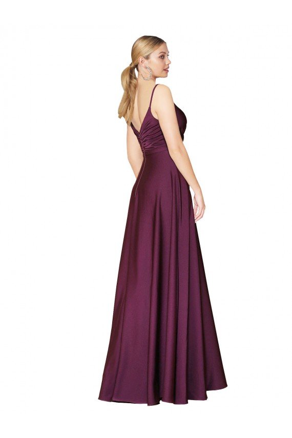 Sydney High Neck Spaghetti Straps Long V-Back Formal Crepe Bridesmaid Dress / Prom Dress
