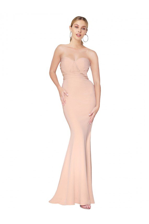 Sydney Sweetheart Shirred Neck Long Floor Length Formal Crepe Bridesmaid Dress / Prom Dress
