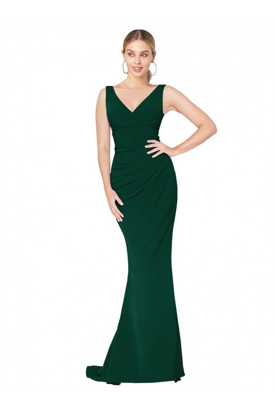 Sydney V-Neck Floor Length Long Formal Crepe Mermaid Bridesmaid Dress / Prom Dress