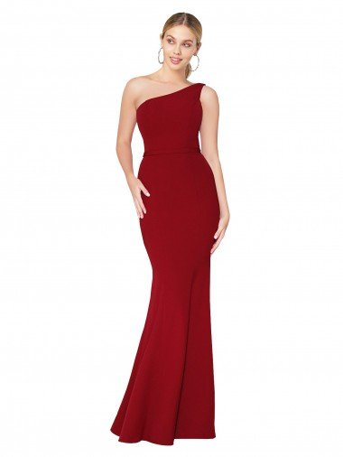 Sydney One Shoulder Long High Neck Sleeveless Mermaid Formal Crepe Bridesmaid Dress / Prom Dress