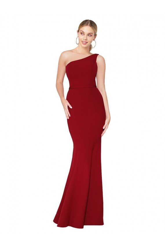 Sydney One Shoulder Long High Neck Sleeveless Mermaid Formal Crepe Bridesmaid Dress / Prom Dress