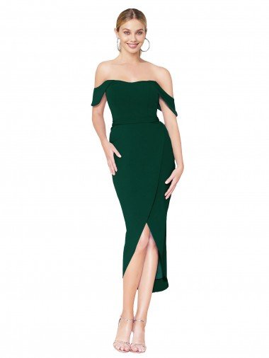 Sydney Off the Shoulder Knee Length Formal Crepe Short Cocktail Wrap Bridesmaid Dress / Prom Dress