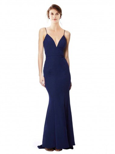 Sydney Deep V-Neck Spaghetti Straps Mermaid Formal Crepe Bridesmaid Dress / Prom Dress