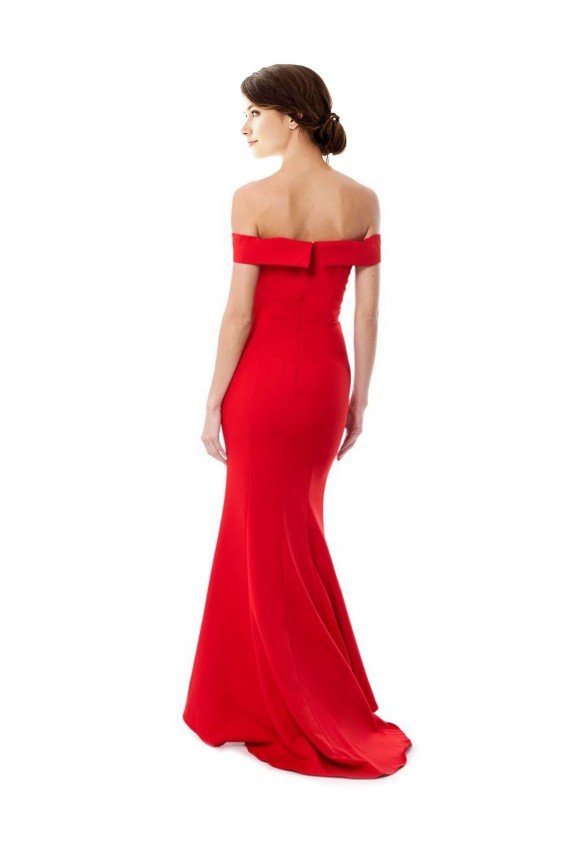 Sydney Off the Shoulder Sweetheart Maxi Formal Crepe Bridesmaid Dress / Prom Dress With Thigh Split and Train