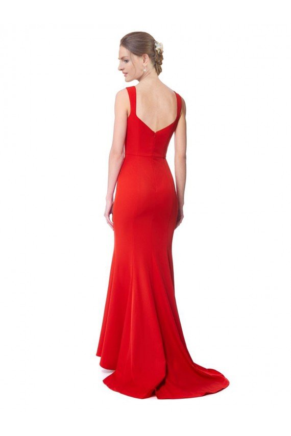 Sydney Long Chapel Train Fishtail Maxi Formal Crepe Bridesmaid Dress / Prom Dress with Sweetheart Neckline