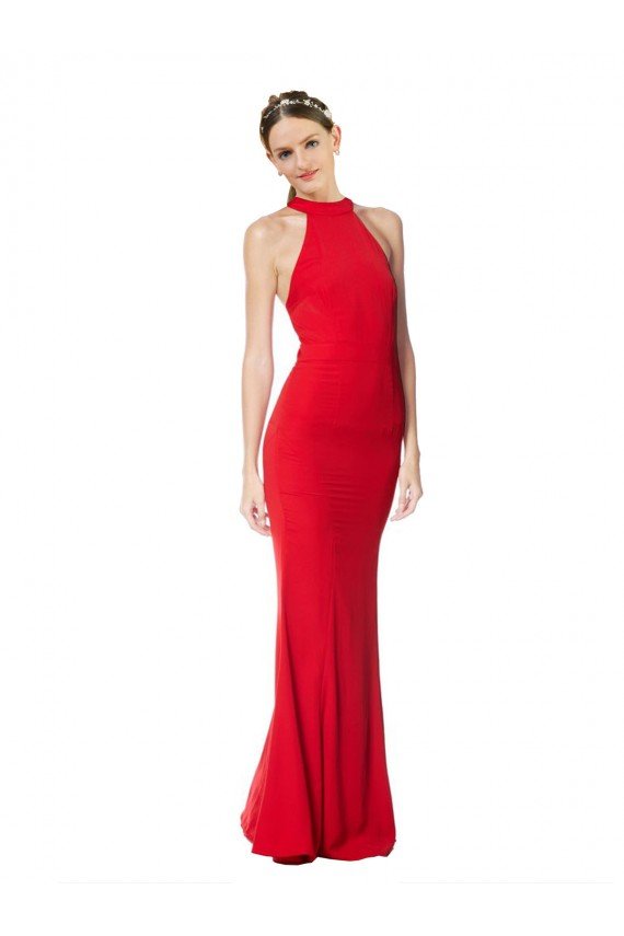 Sydney Halter Neck Keyhole Back Sleeveless Formal Crepe Maxi Bridesmaid Dress / Prom Dress