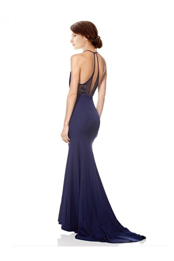 Sydney High Neck Fishtail Formal Crepe Bridesmaid Dress / Prom Dress with Open Back Detail