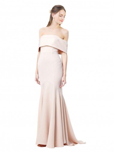 Sydney Mermaid Bardot Maxi Formal Crepe Bridesmiad Dress with Fishtail Train