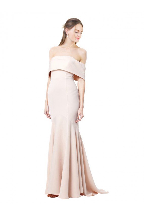 Sydney Mermaid Bardot Maxi Formal Crepe Bridesmiad Dress with Fishtail Train