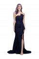 Long Strapless Sweep Train Low Back Crepe Bridesmaid Dress / Prom Dress