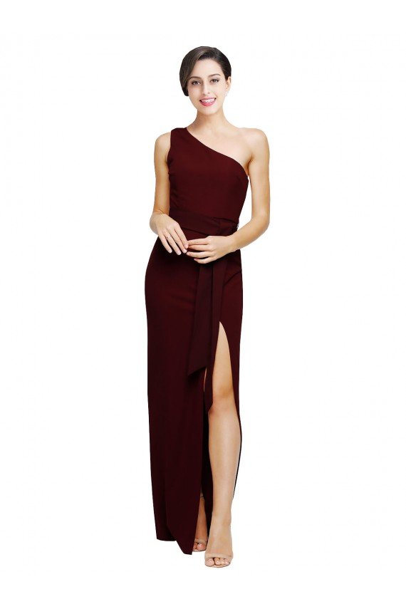 Sydney One Shoulder Sheath Formal Crepe Bridesmaid Dress / Prom Dress with High Side Split