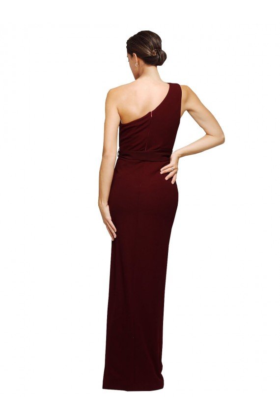 Sydney One Shoulder Sheath Formal Crepe Bridesmaid Dress / Prom Dress with High Side Split