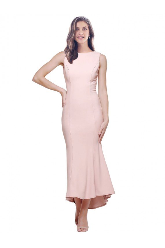Sydney High Neck Low V-Back Cocktail Midi Length Formal Crepe Bridesmaid Dress / Prom Dress