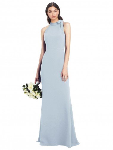 Sydney Halter Bow Neck Open Back Soft Full Length Trumpet Bridesmaid Dress / Prom Dress