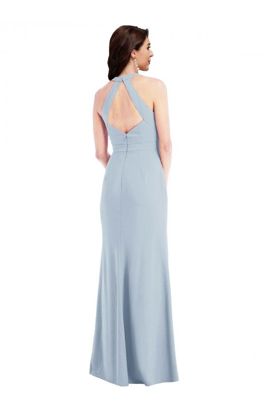 Sydney Open Back Halter Maxi Formal Crepe Bridesmaid Dress / Prom Dress with Draped Bow