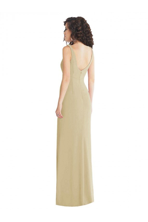 Sydney Wide Strap Slash Cutout Empire Formal Crepe Bridesmaid Dress / Prom Dress with Front Slit