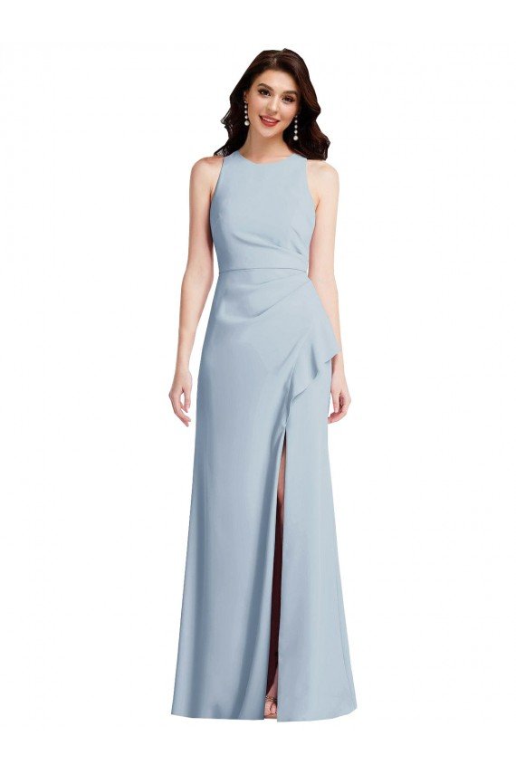 Sydney Halter Maxi Bridesmaid Dress / Prom Dress with Cascade Ruffle Slit