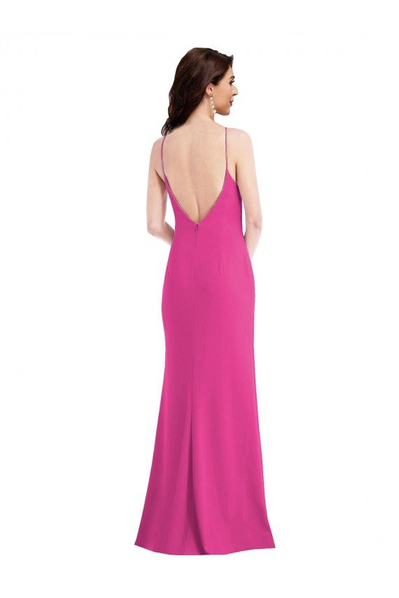 Sydney Open Back High Neck Halter Trumpet Formal Crepe Bridesmaid Dress / Prom Dress
