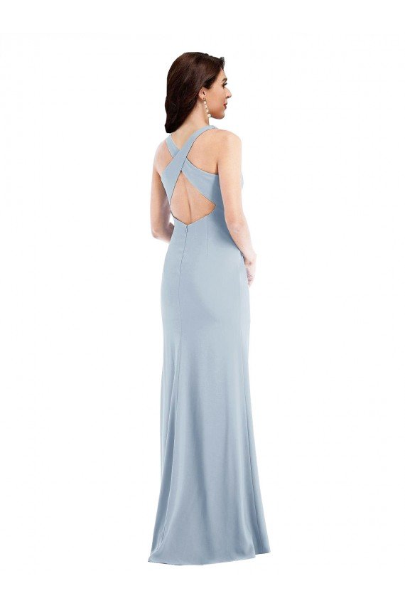 Sydney Criss Cross Cutout Back Maxi Bridesmaid Dress / Prom Dress with Front Slit