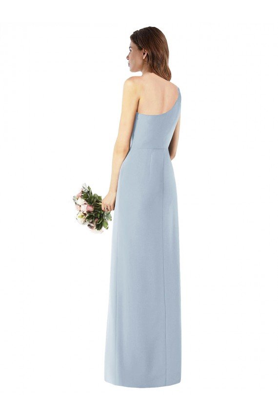 Sydney One Shoulder Crepe Trumpet Bridesmaid Dress / Prom Dress with Front Slit