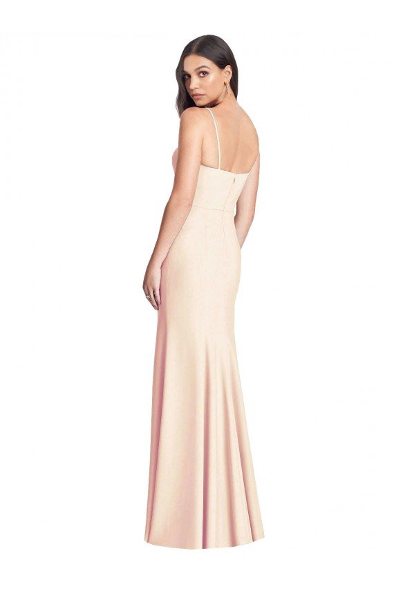 Sydney Seamed Bodice Crepe Trumpet Bridesmaid Dress / Prom Dress with Front Slit