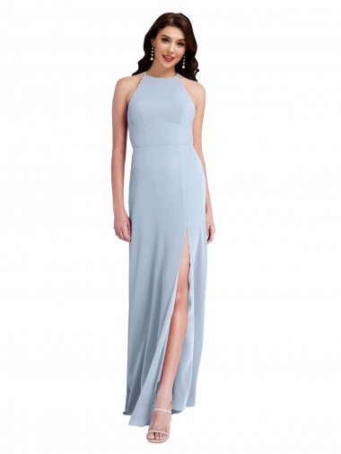 Sydney Fit and Flare High Neck Formal Crepe Bridesmaid Dress / Prom Dress with Side Slit