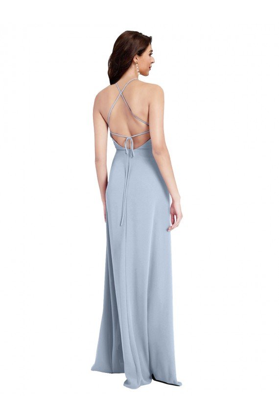 Sydney Fit and Flare High Neck Formal Crepe Bridesmaid Dress / Prom Dress with Side Slit